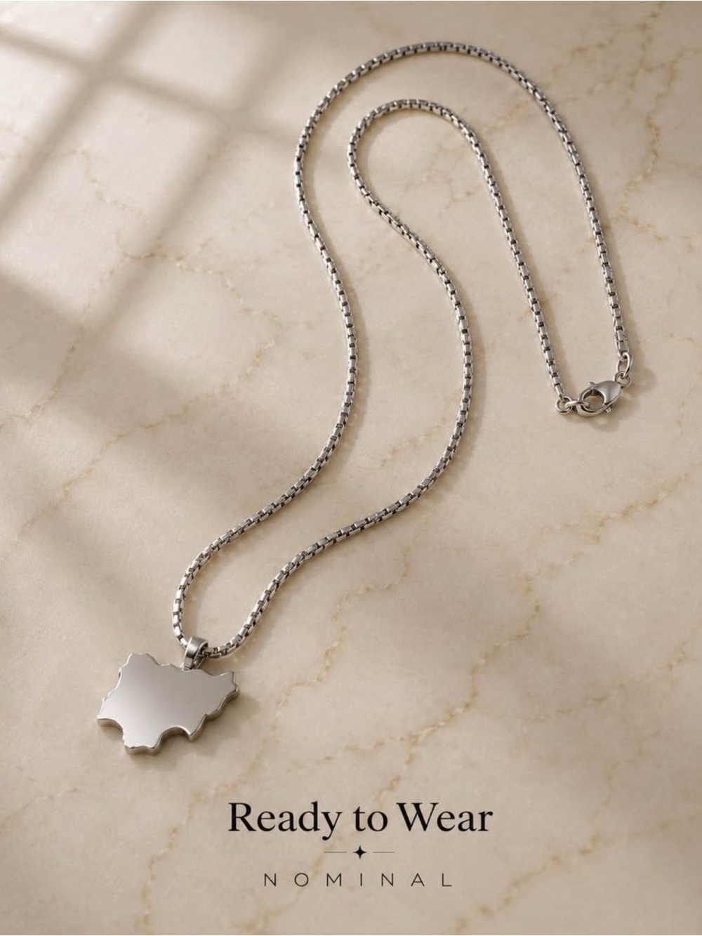 NOMINAL Nigeria Map Pendant Necklace Silver Box Chain New